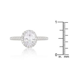 Oval-Cut Floating Halo Cubic Zirconia Engagement Ring - Image 3
