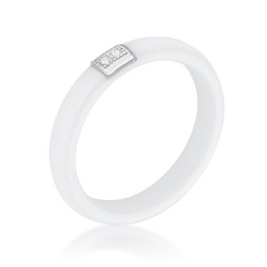 White Ceramic Band Ring With Cubic Zirconia - Image 4