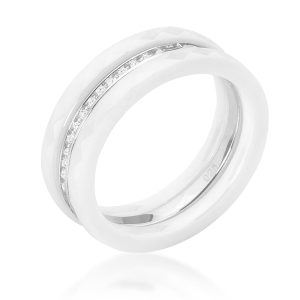White Ceramic Triplet Ring With Cubic Zirconia - Image 4