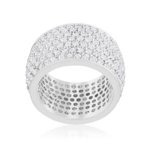 Wide Pave Cubic Zirconia Silvertone Band Ring - Image 2