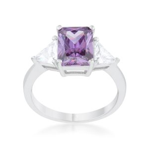 Classic Amethyst Rhodium Engagement Ring - Image 2