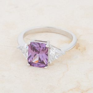 Classic Amethyst Rhodium Engagement Ring - Image 5