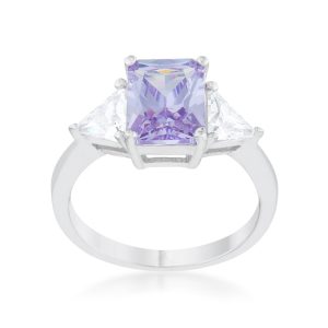 Classic Lavender White Gold Rhodium Engagement Ring - Image 2