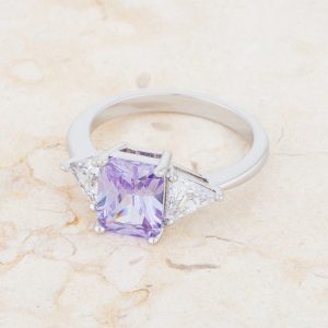 Classic Lavender White Gold Rhodium Engagement Ring - Image 5