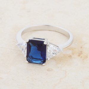 Classic Sapphire Rhodium Engagement Ring - Image 5