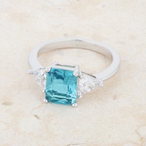 Classic Blue Topaz Rhodium Engagement Ring - Image 5