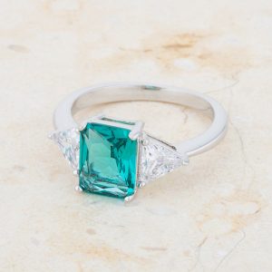 Classic Aqua Rhodium Engagement Ring - Image 5