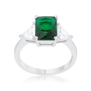 Classic Emerald Rhodium Engagement Ring - Image 2