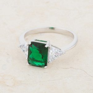 Classic Emerald Rhodium Engagement Ring - Image 5