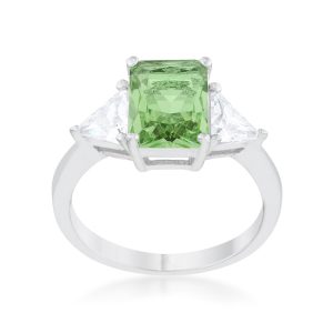 Classic Apple Green Rhodium Engagement Ring - Image 2