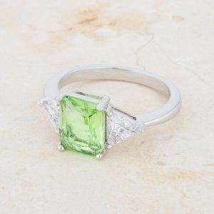 Classic Apple Green Rhodium Engagement Ring - Image 5