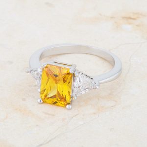 Classic Canary Yellow Rhodium Engagement Ring - Image 5