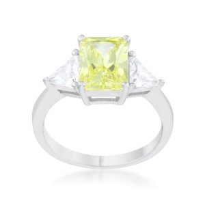 Classic Peridot Rhodium Engagement Ring - Image 2