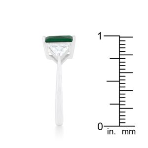 Classic Emerald Green Sterling Silver Engagement Ring - Image 4