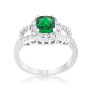 Liz 1.1ct Emerald CZ Rhodium Classic Ring - Image 2
