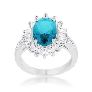 Chrisalee 3ct Aqua CZ Rhodium Classic Ring - Image 2