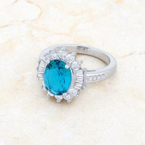Chrisalee 3ct Aqua CZ Rhodium Classic Ring - Image 5