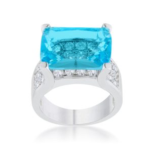 Mina 15.4ct Aqua CZ Rhodium Cocktail Ring - Image 2