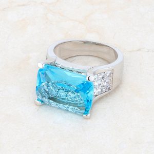 Mina 15.4ct Aqua CZ Rhodium Cocktail Ring - Image 5