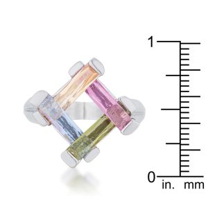 Myra Ring 10ct Multicolor CZ Rhodium Cocktail Ring - Image 3