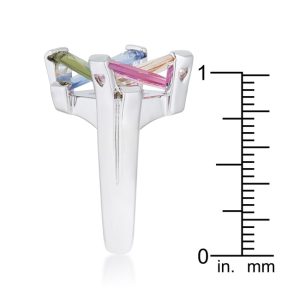 Myra Ring 10ct Multicolor CZ Rhodium Cocktail Ring - Image 4