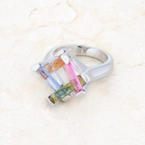 Myra Ring 10ct Multicolor CZ Rhodium Cocktail Ring - Image 5