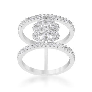 Lauren 0.4ct CZ Rhodium Delicate Clover Wrap Ring - Image 2