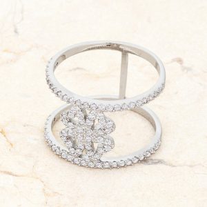 Lauren 0.4ct CZ Rhodium Delicate Clover Wrap Ring - Image 5