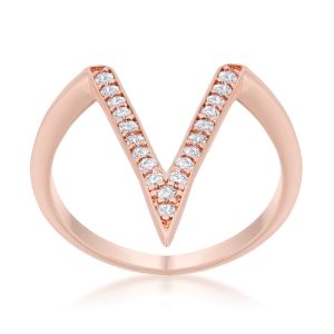 Michelle 0.2ct CZ Rose Gold Delicate V-Shape Ring - Image 2