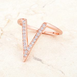 Michelle 0.2ct CZ Rose Gold Delicate V-Shape Ring - Image 5