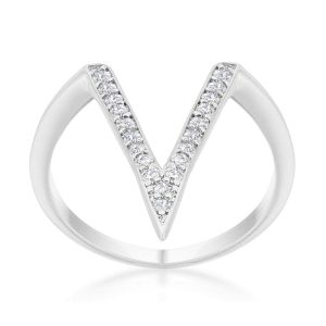 Michelle 0.2ct CZ Rhodium Delicate V-Shape Ring - Image 2
