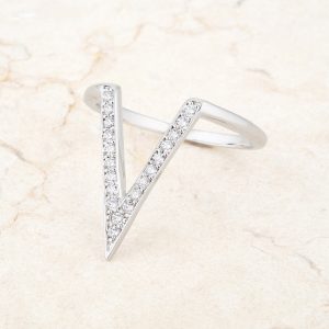 Michelle 0.2ct CZ Rhodium Delicate V-Shape Ring - Image 5