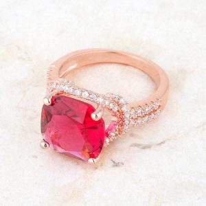 Charlene 6.2ct Ruby CZ Rose Gold Classic Statement Ring - Image 5