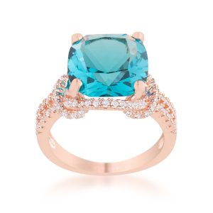 Charlene 6.2ct Aqua CZ Rose Gold Classic Statement Ring - Image 2