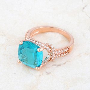 Charlene 6.2ct Aqua CZ Rose Gold Classic Statement Ring - Image 5