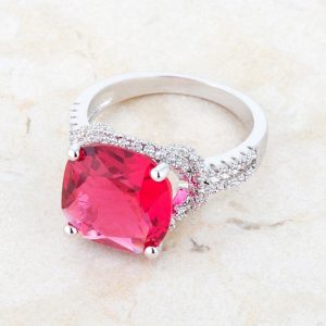 Charlene 6.2ct Ruby CZ Rhodium Classic Statement Ring - Image 5
