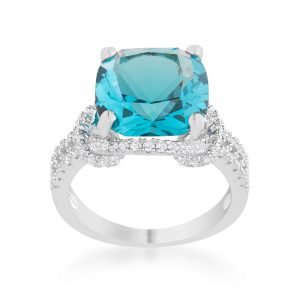 Charlene 6.2ct Aqua CZ Rhodium Classic Statement Ring - Image 2