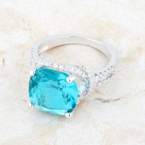 Charlene 6.2ct Aqua CZ Rhodium Classic Statement Ring - Image 5