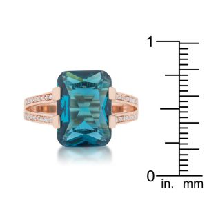 Rema 8.6ct Aqua CZ Rose Gold Emerald Classic Cocktail Ring - Image 2