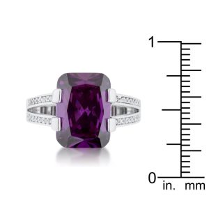 Rema 8.6ct Amethyst CZ Rhodium Emerald Classic Cocktail Ring - Image 3