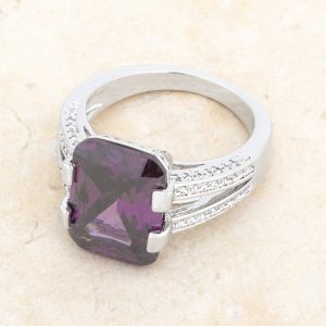 Rema 8.6ct Amethyst CZ Rhodium Emerald Classic Cocktail Ring - Image 5