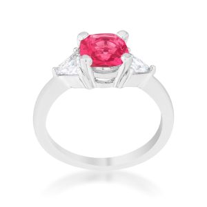 Shonda 1.8ct Fuchsia CZ Rhodium Cushion Classic Statement Ring - Image 2