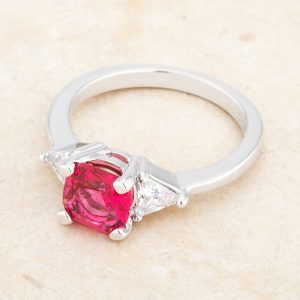 Shonda 1.8ct Fuchsia CZ Rhodium Cushion Classic Statement Ring - Image 5