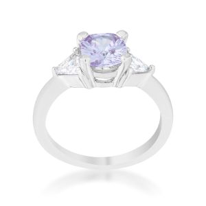 Shonda 1.8ct Lavender CZ Rhodium Cushion Classic Statement Ring - Image 2