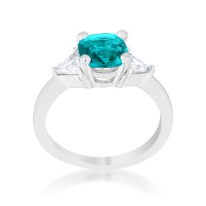 Shonda 1.8ct Aqua CZ Rhodium Cushion Classic Statement Ring - Image 2