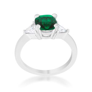 Shonda 1.8ct Emerald CZ Rhodium Cushion Classic Statement Ring - Image 2