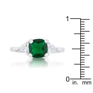 Shonda 1.8ct Emerald CZ Rhodium Cushion Classic Statement Ring - Image 3