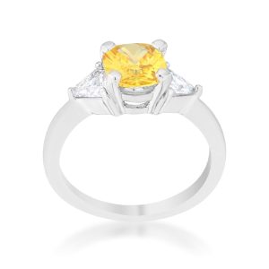 Shonda 1.8ct Canary CZ Rhodium Cushion Classic Statement Ring - Image 2