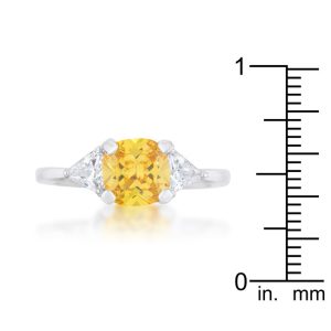Shonda 1.8ct Canary CZ Rhodium Cushion Classic Statement Ring - Image 3