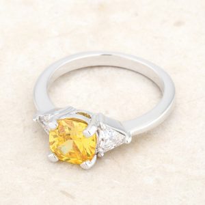 Shonda 1.8ct Canary CZ Rhodium Cushion Classic Statement Ring - Image 5